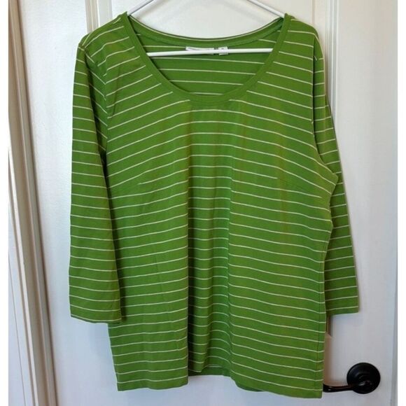 Susan Graver Green Striped Scoop Neck Top White Striped Womens Size XL - Picture 2 of 4